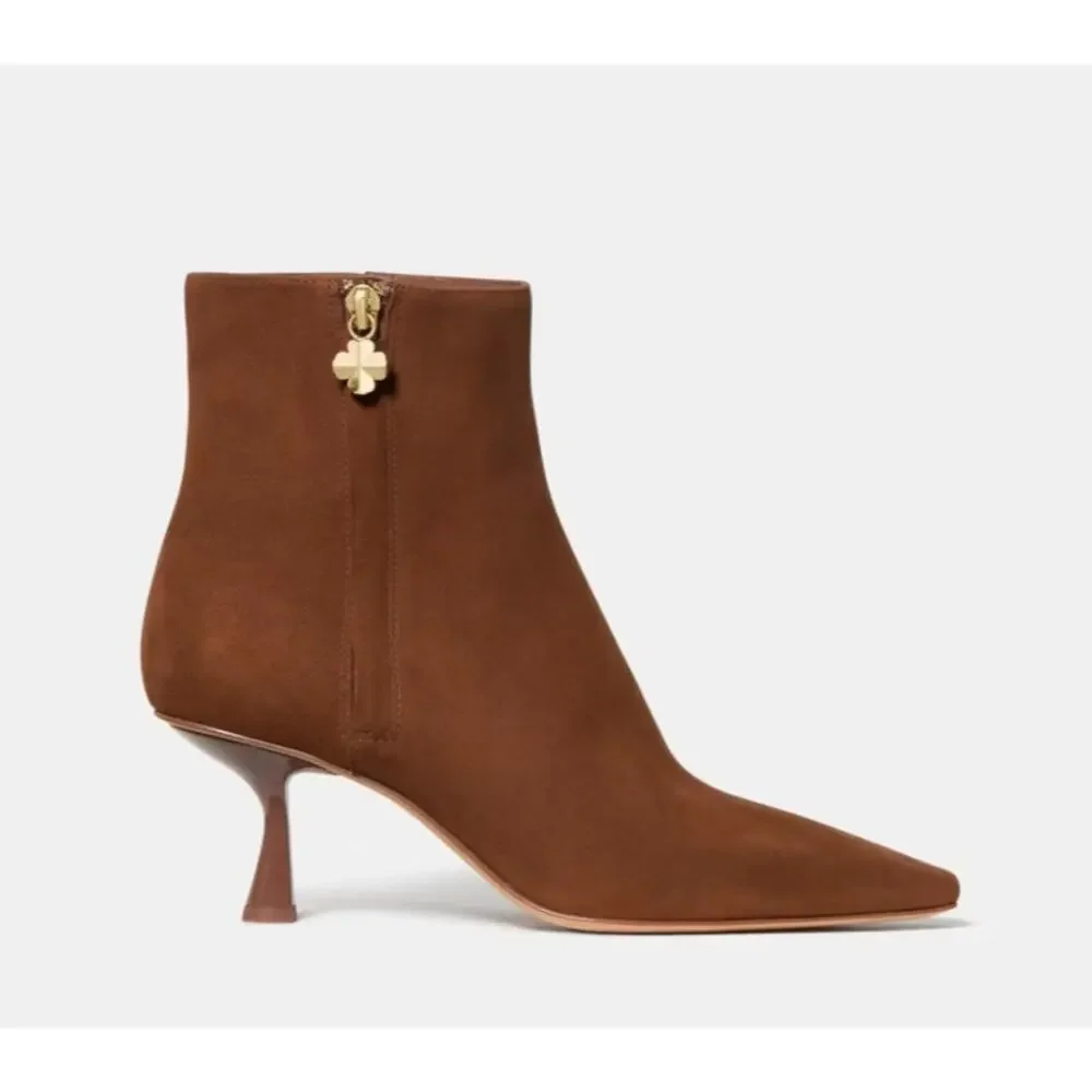 Kate Spade Adele Bootie Hot Chocolate Suede 6.5 Pre-Loved Kitten Heel Pointy Toe